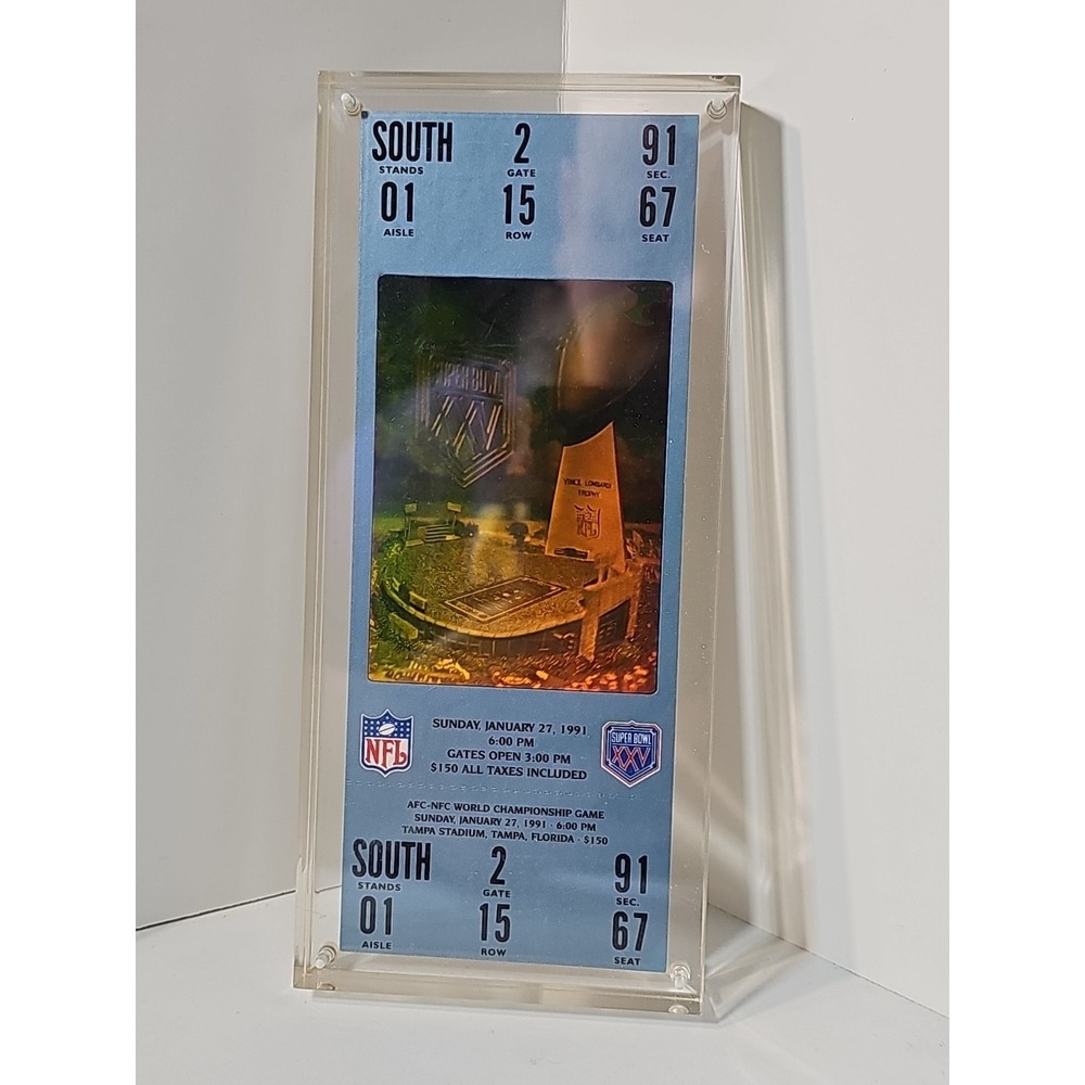 1991 Slabbed Super Bowl XXV Ticket Buffalo Bills VS NY Giants Green Hologram